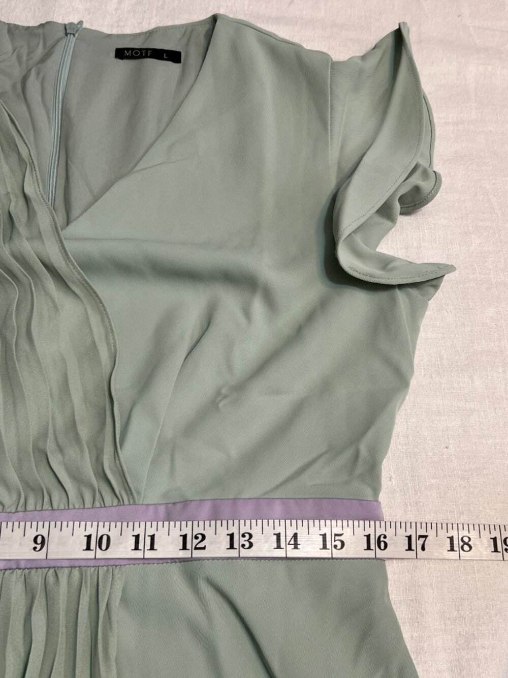 NWT MOTF Shein Pleated Midi Dress Women M Sage Green Flutter Pleat Sleeve Party - Picture 6 of 9